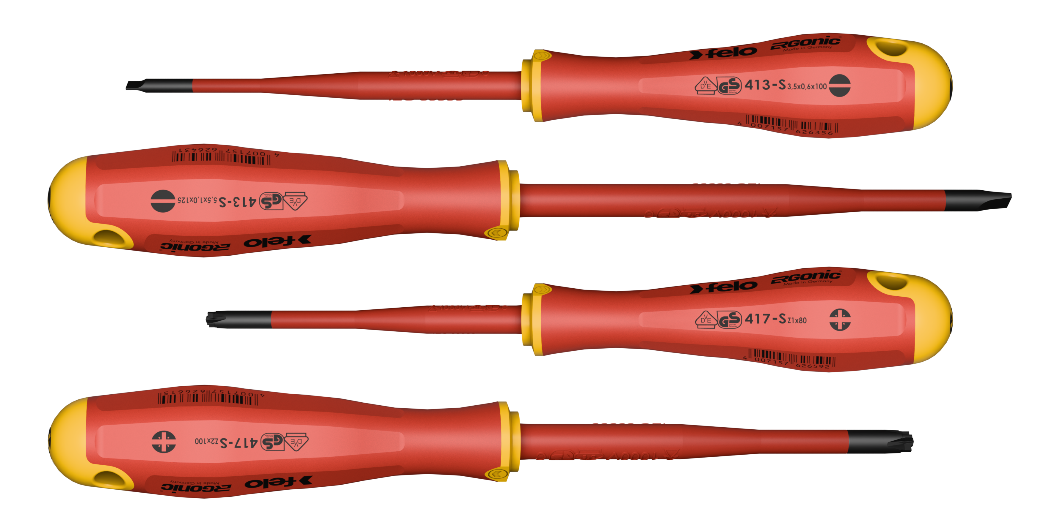 Jogo de Chaves Isoladas FELO ERGONIC VDE E-slim 4 peças Fenda/Plus-Minus Z - Made in Germany 2