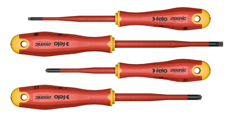 Jogo de Chaves Isoladas FELO ERGONIC VDE E-slim 4 peças Fenda/Plus-Minus Z - Made in Germany