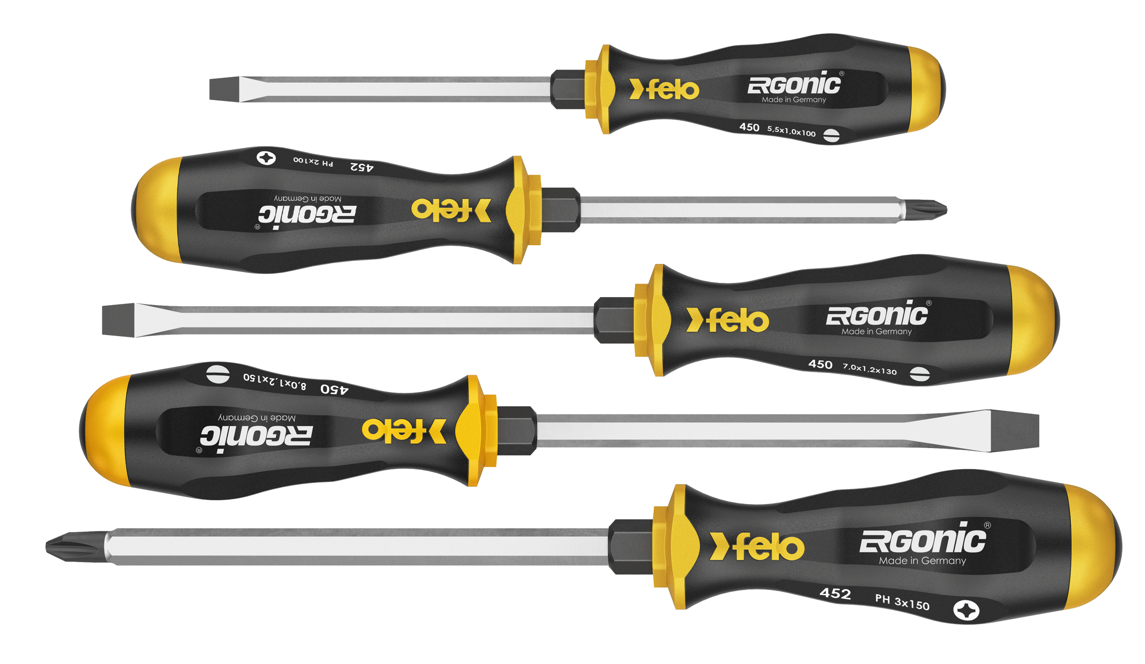 Jogo de Chaves de Fenda e Phillips FELO ERGONIC com Cabeça de Impacto 5 peças - Made in Germany